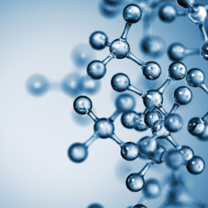 This a beautiful picture of a light blue background with in the foreground a picture of an atomic chemical structure. The structure comprises of blue atoms connected together to form a three dimensional structure. The purpose of the picture is to highlight that the imposter syndrome has elements to it.